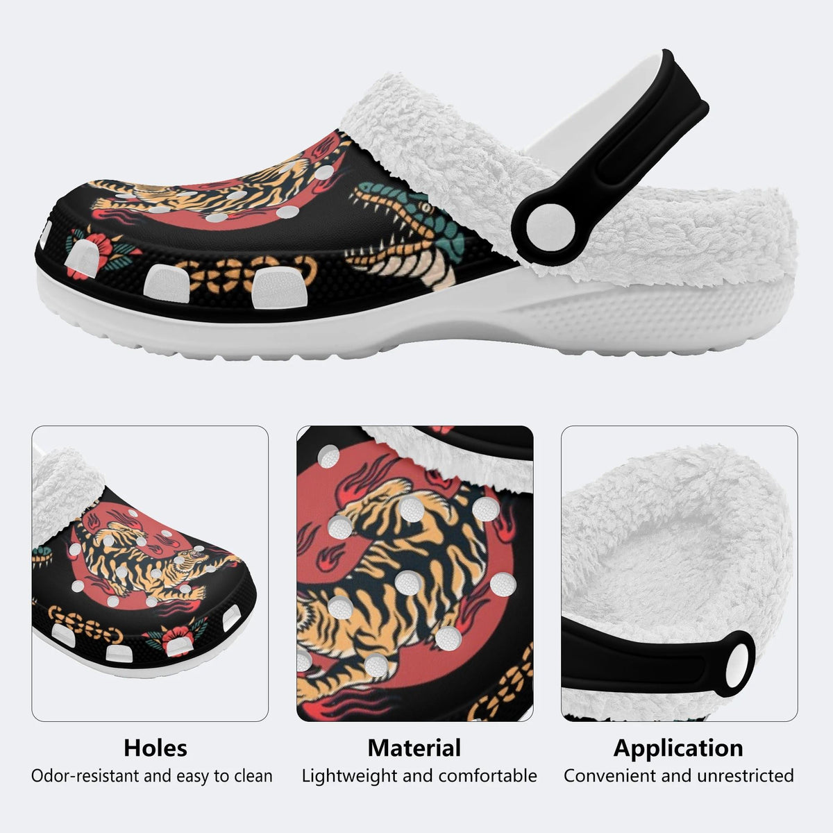 Tiger And Crocodile Print - Fur Lined Slippers/Sandals