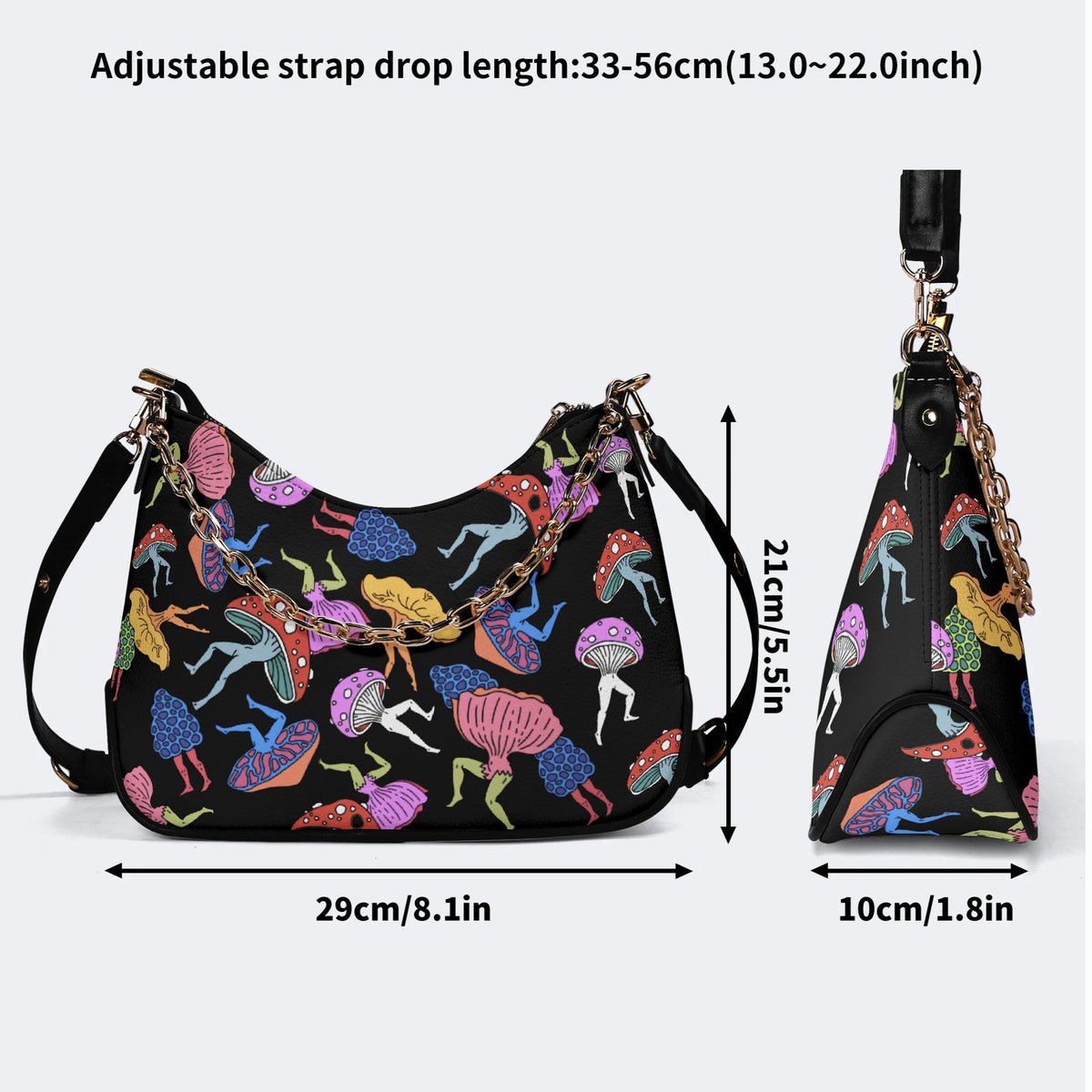 Colorful Mushroom Man Print - Leather Crossbody Bag