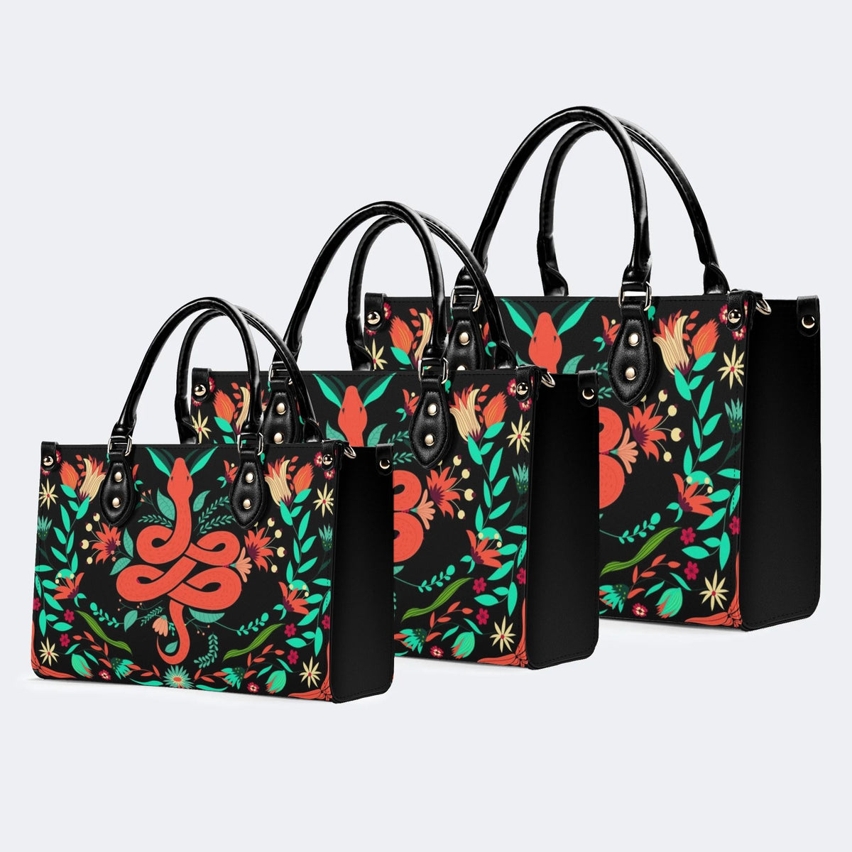 Red Snake Print - Leather Handbag