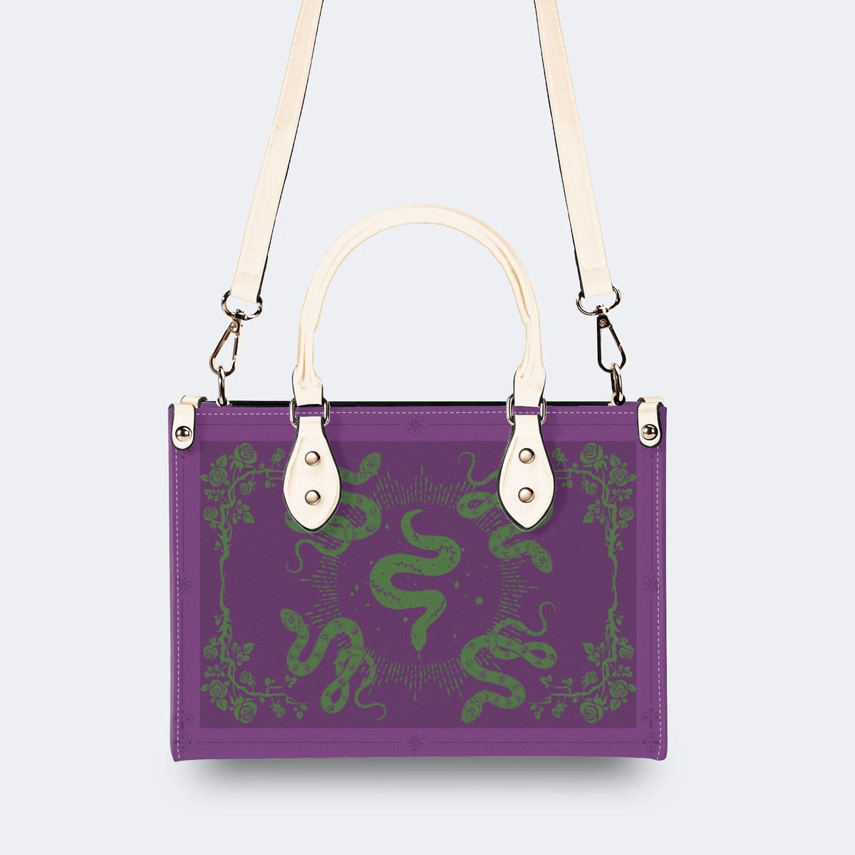 Inscribed Viper Print - Leather Handbag