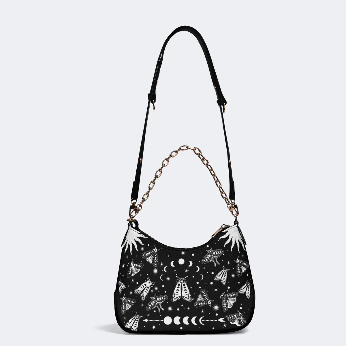Vintage Dark Moth Print - Leather Crossbody Bag