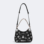 Vintage Dark Moth Print - Leather Crossbody Bag