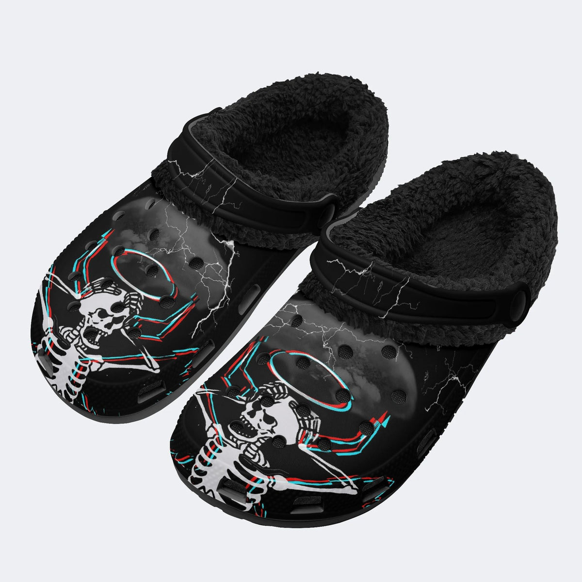 Gothic Lightning Skeleton - Fur Lined Slippers/Sandals