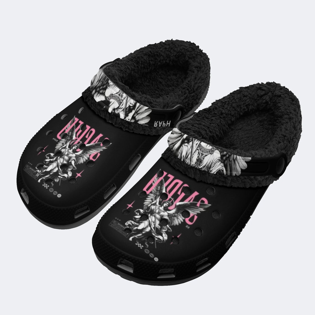 Dark Winged Angel Art - Fur Lined Slippers/Sandals