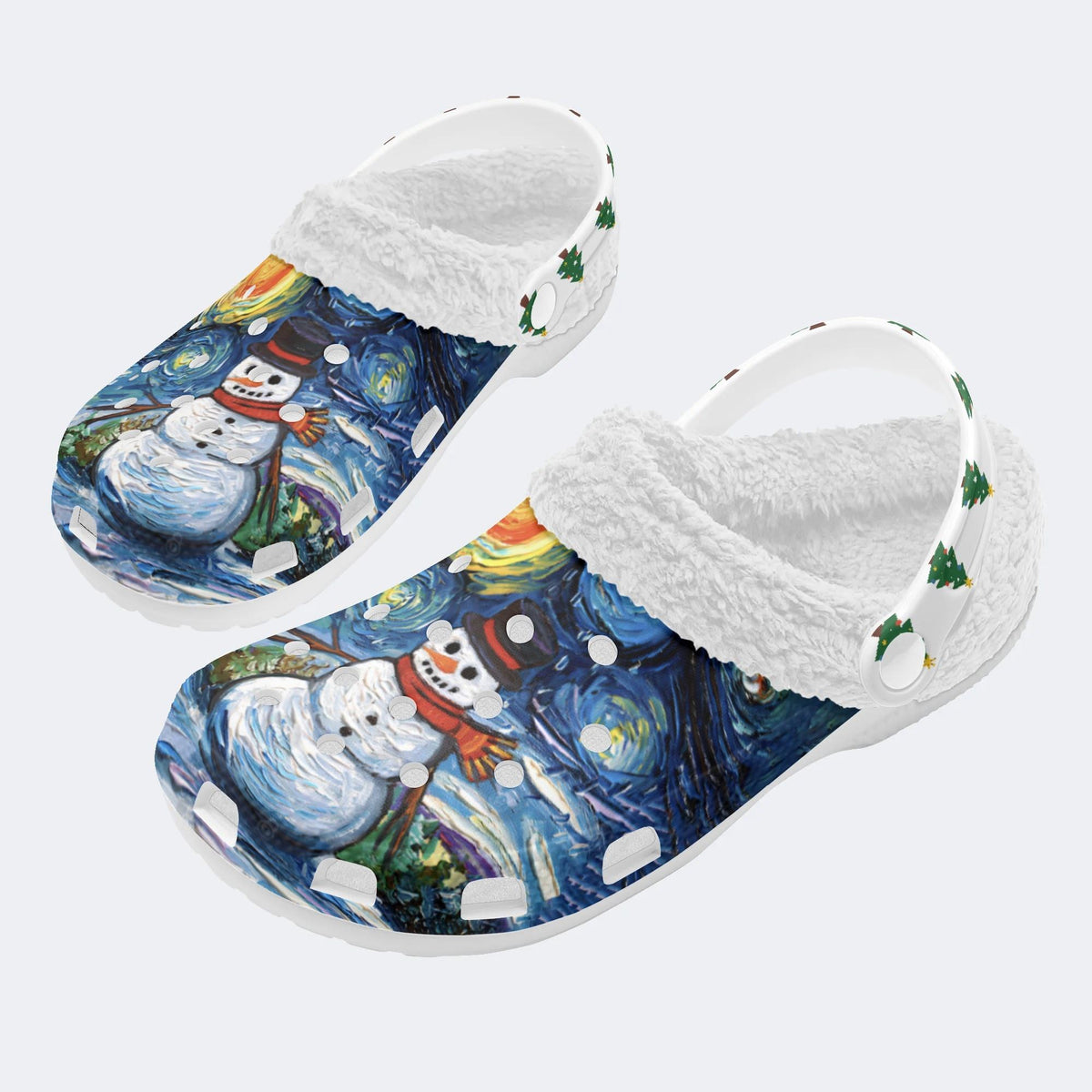 Snowman Starry Night Print - Fur Lined Slippers