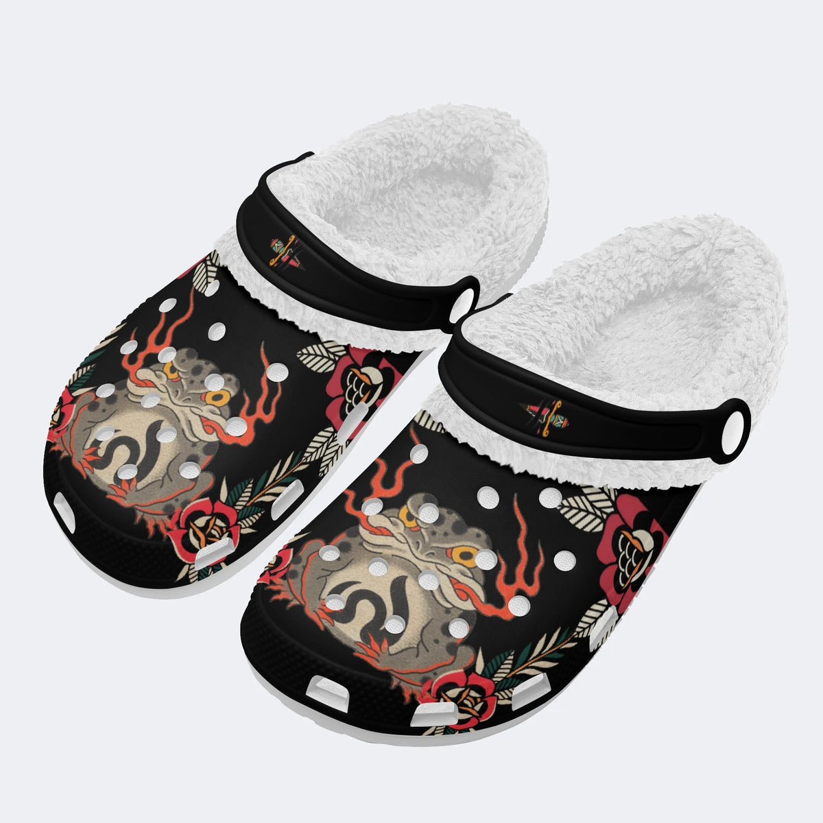 Japanese Style Frog Print - Fur Lined Slippers/Sandals