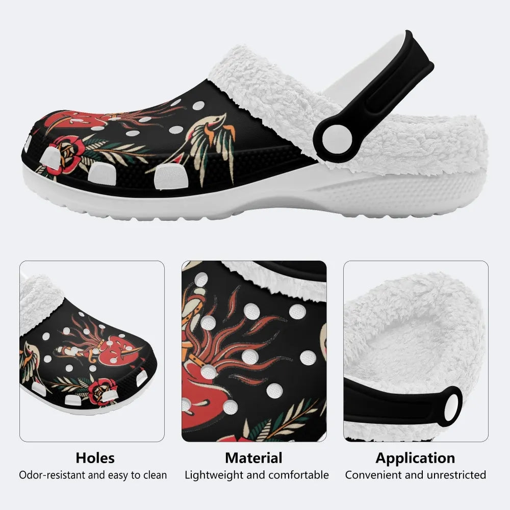 Flaming HeartArt Print - Fur Lined Slippers/Sandals