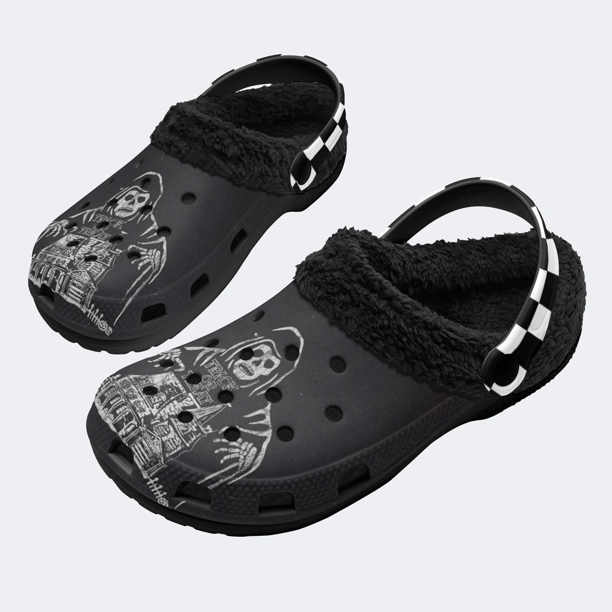 Halloween Skull Print - Fur Lined Slippers/Sandals