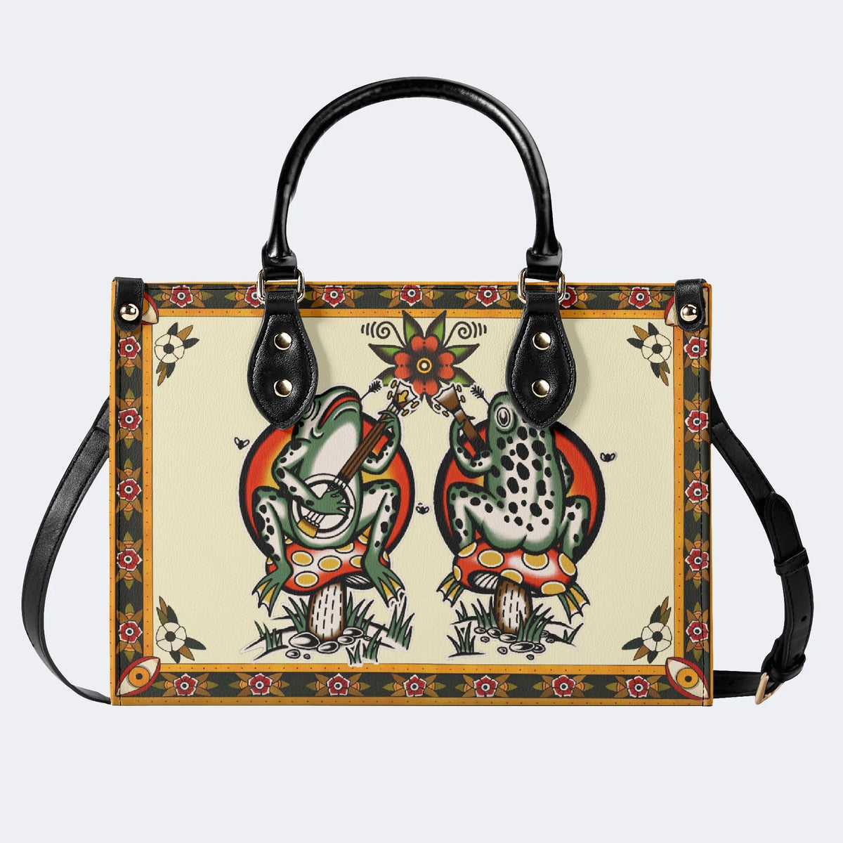 Old School Rock Frog Print - Leather Handbag