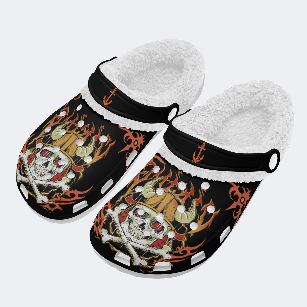 Pirate Skull Print - Fur Lined Slippers/Sandals