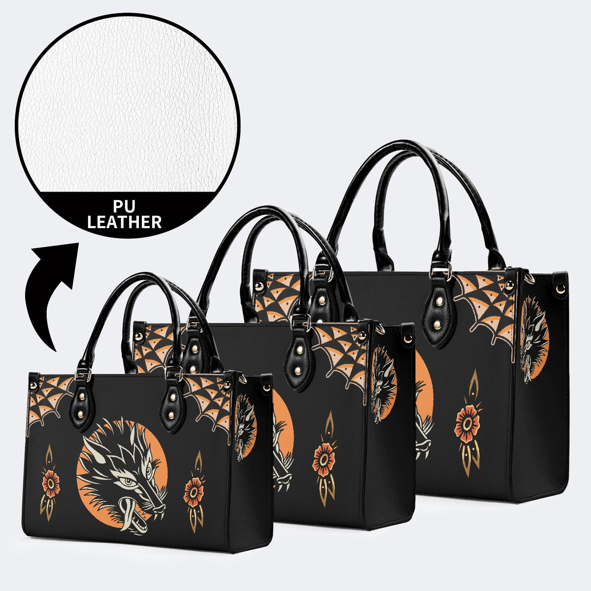 Screaming Wolf Vintage Print - Leather Handbag