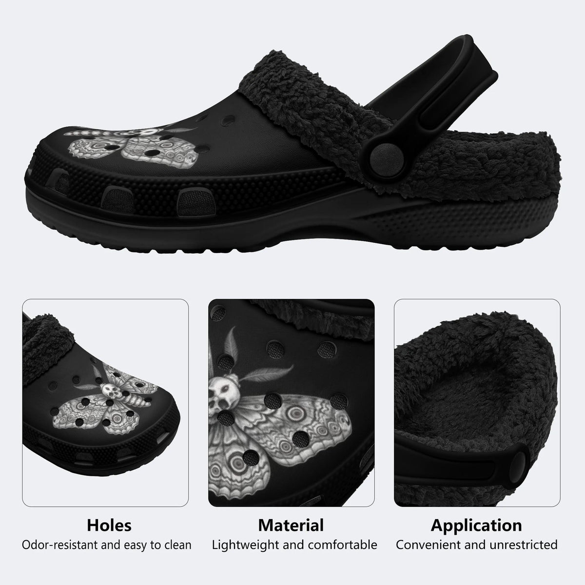Dark Death Moth - Fur Lined Slippers/Sandals