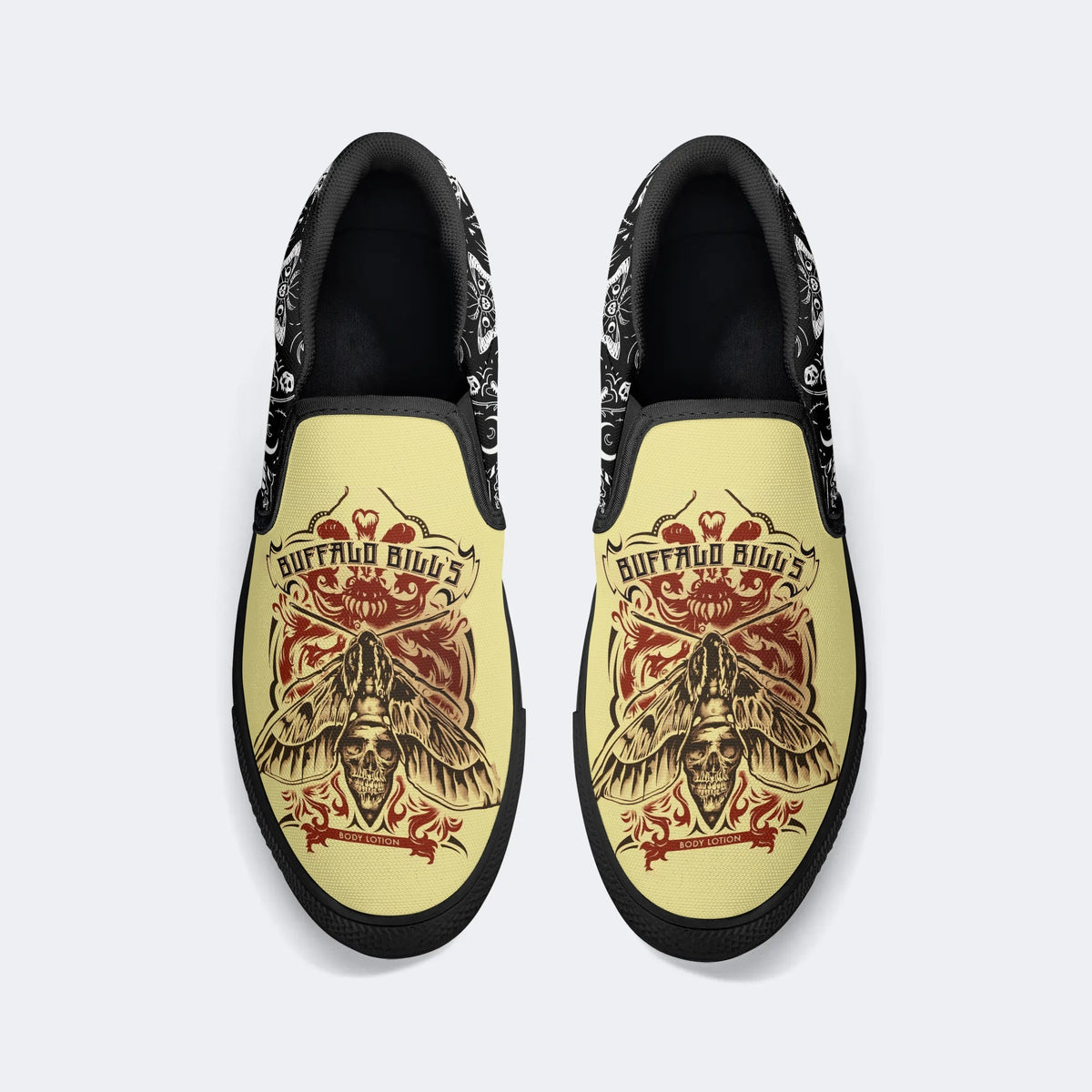 Unisex Death Moth&Skull Print - Slip On Shoes