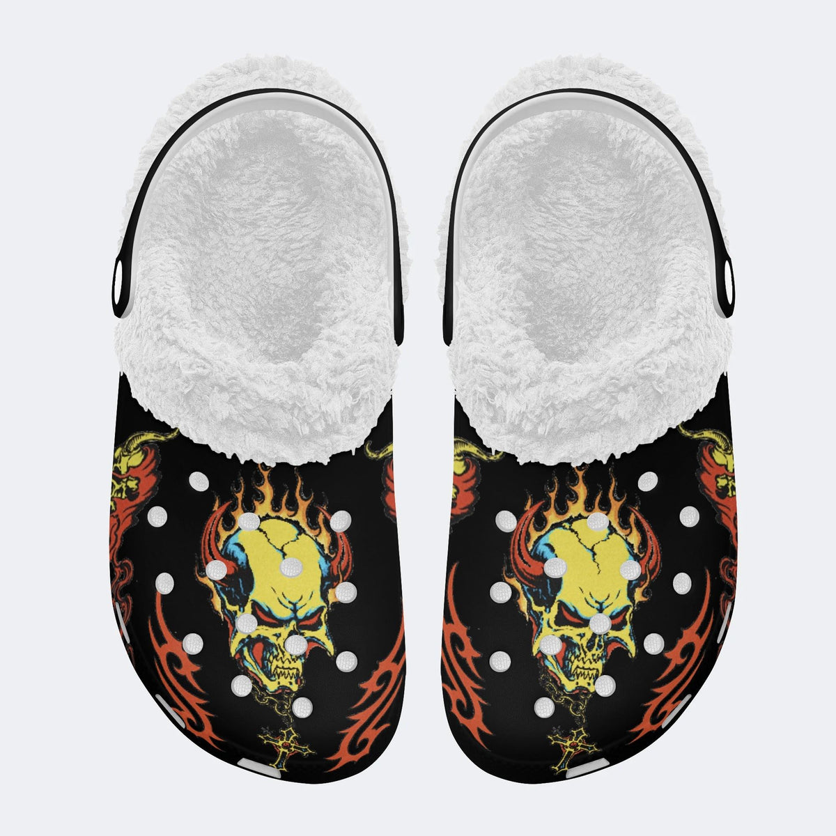 Horror Devil Print - Fur Lined Slippers/Sandals