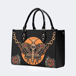 Old School Death Moth Vintage Print - Leather Handbag