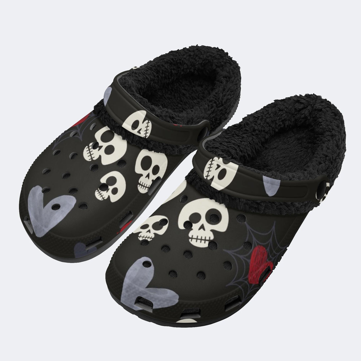 Skull Heart Web - Fur Lined Slippers/Sandals