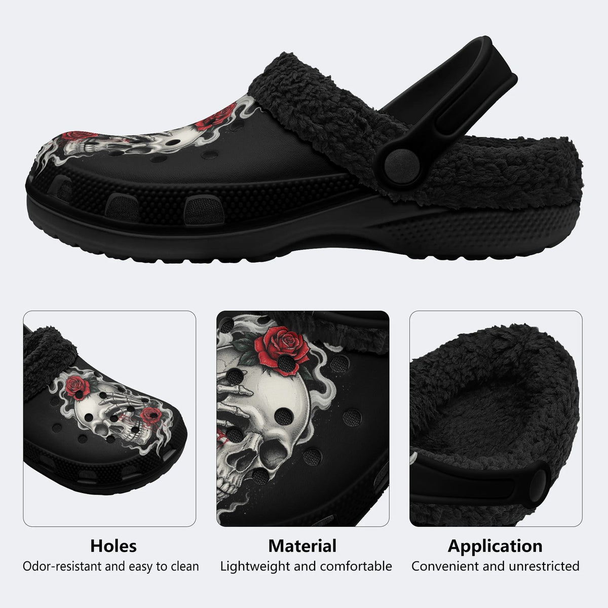 Dark Skull Rose - Fur Lined Slippers/Sandals