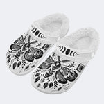 Retro Moth Floral Print - Fur Lined Slippers/Sandals