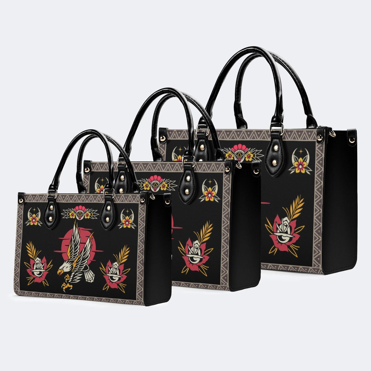 Vintage Eagle Print - Leather Handbag