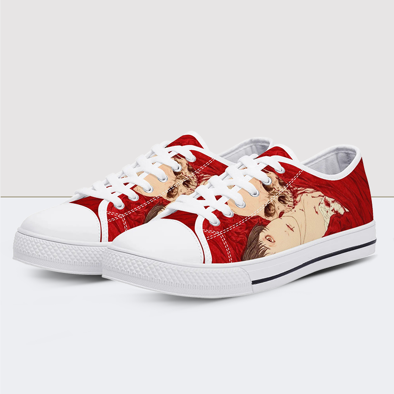 Red Sheets Skull Low Top Canvas Shoes