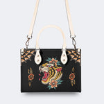 Flower Tiger Art Print - Leather Handbag