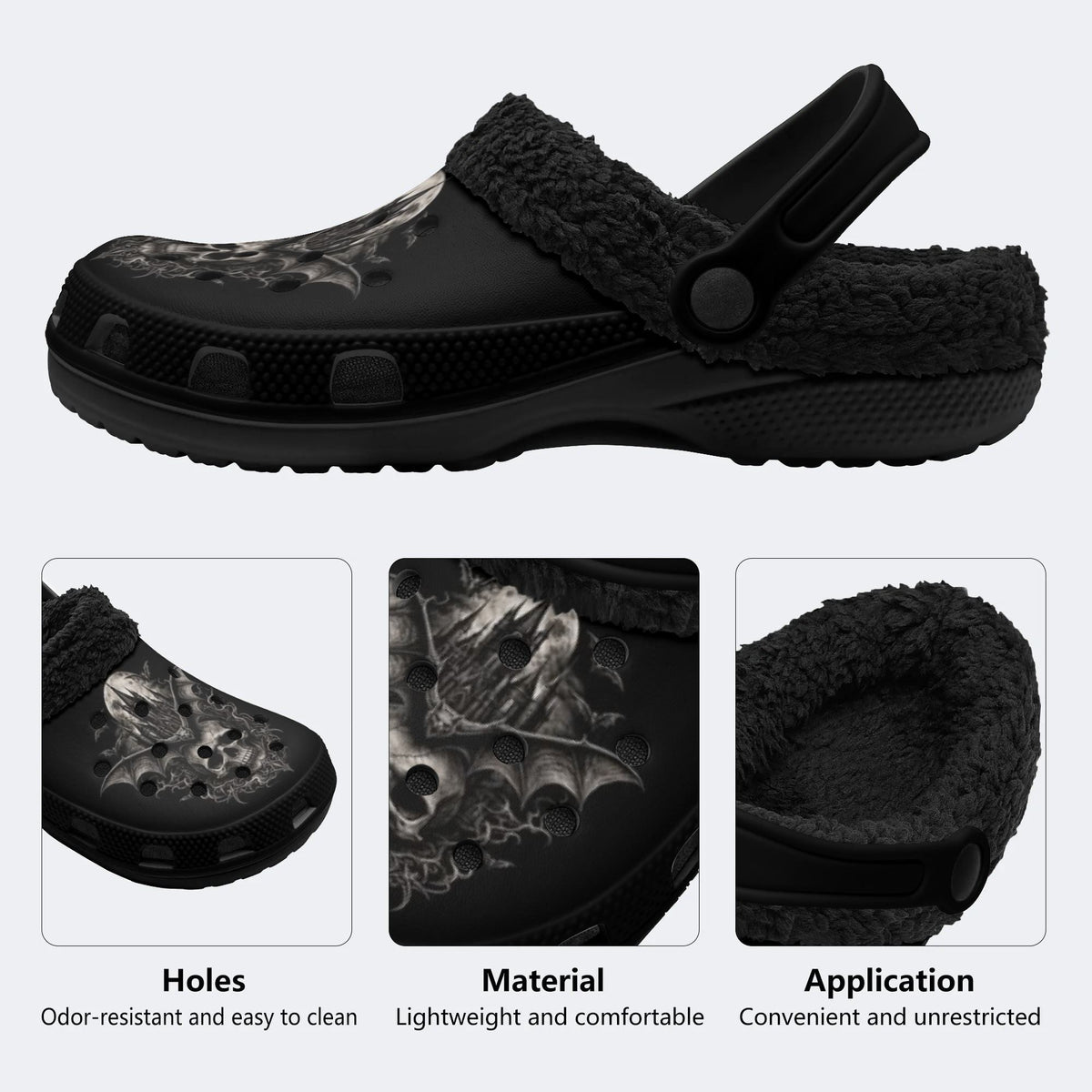 Gothic Castle Bat Skull - Fur Lined Slippers/Sandals