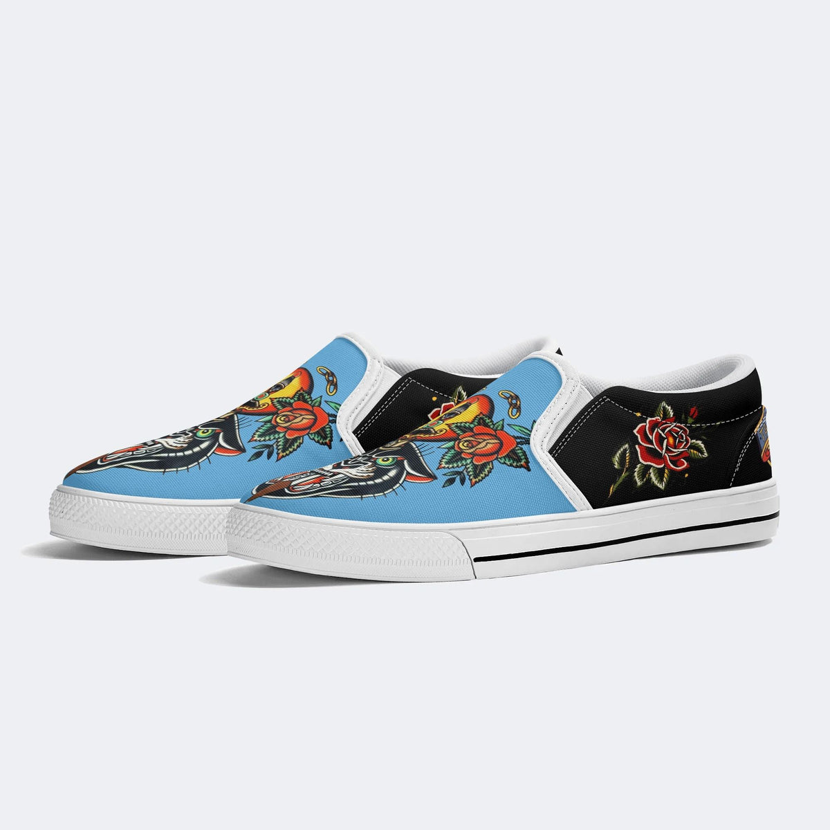 Black Panther And Sword Print - Slip On Shoes