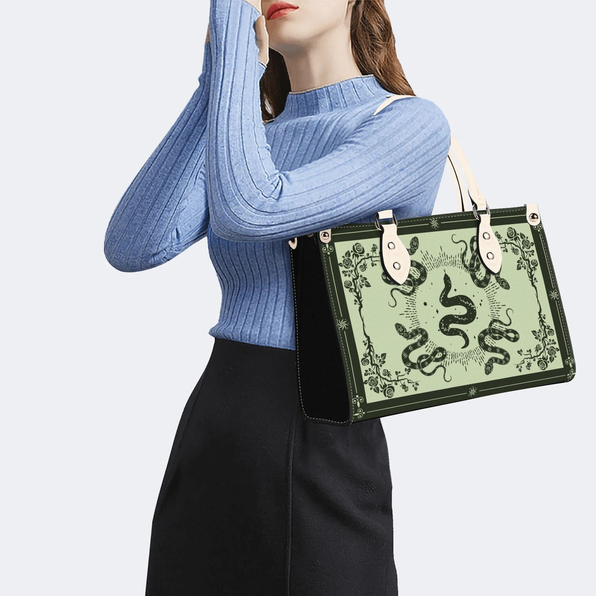 Inscribed Viper Print - Leather Handbag
