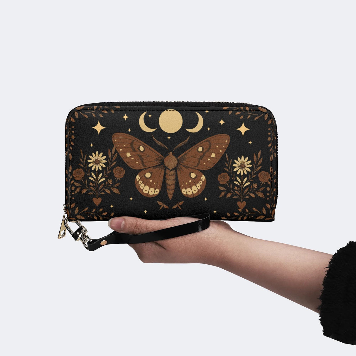 Moth And Moon Print - Leather Wallet
