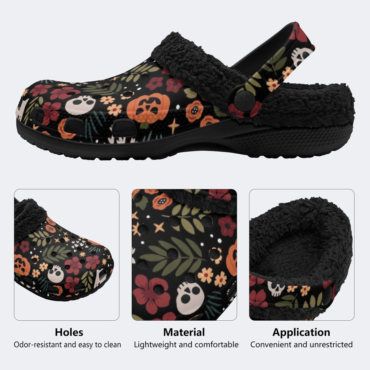 Spooky Fall Floral Print - Fur Lined Slippers/Sandals