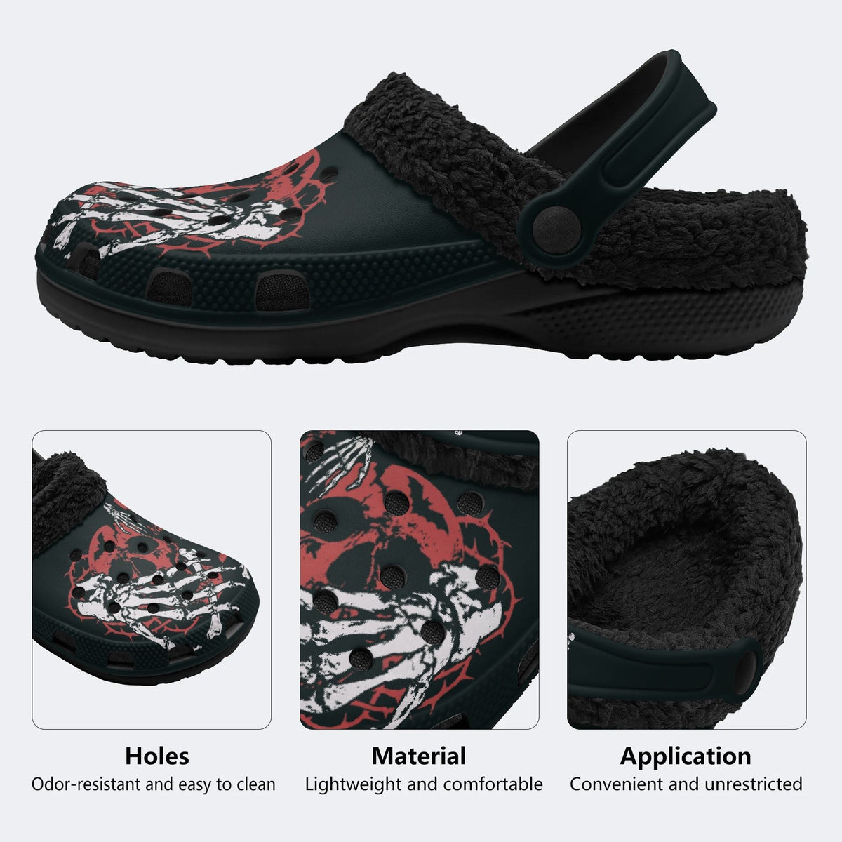 Skeleton Hand Skull Cross - Fur Lined Slippers/Sandals