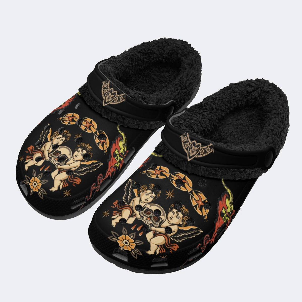 Vintage Angel Print - Removable Fur Lined Slippers/Sandals