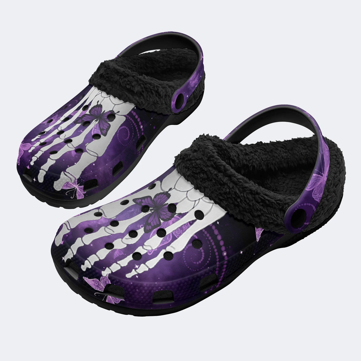 Butterfly And Toe Bone Print - Fur Lined Slippers/Sandals