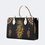 Vintage Snake And Tiger Print - Leather Handbag
