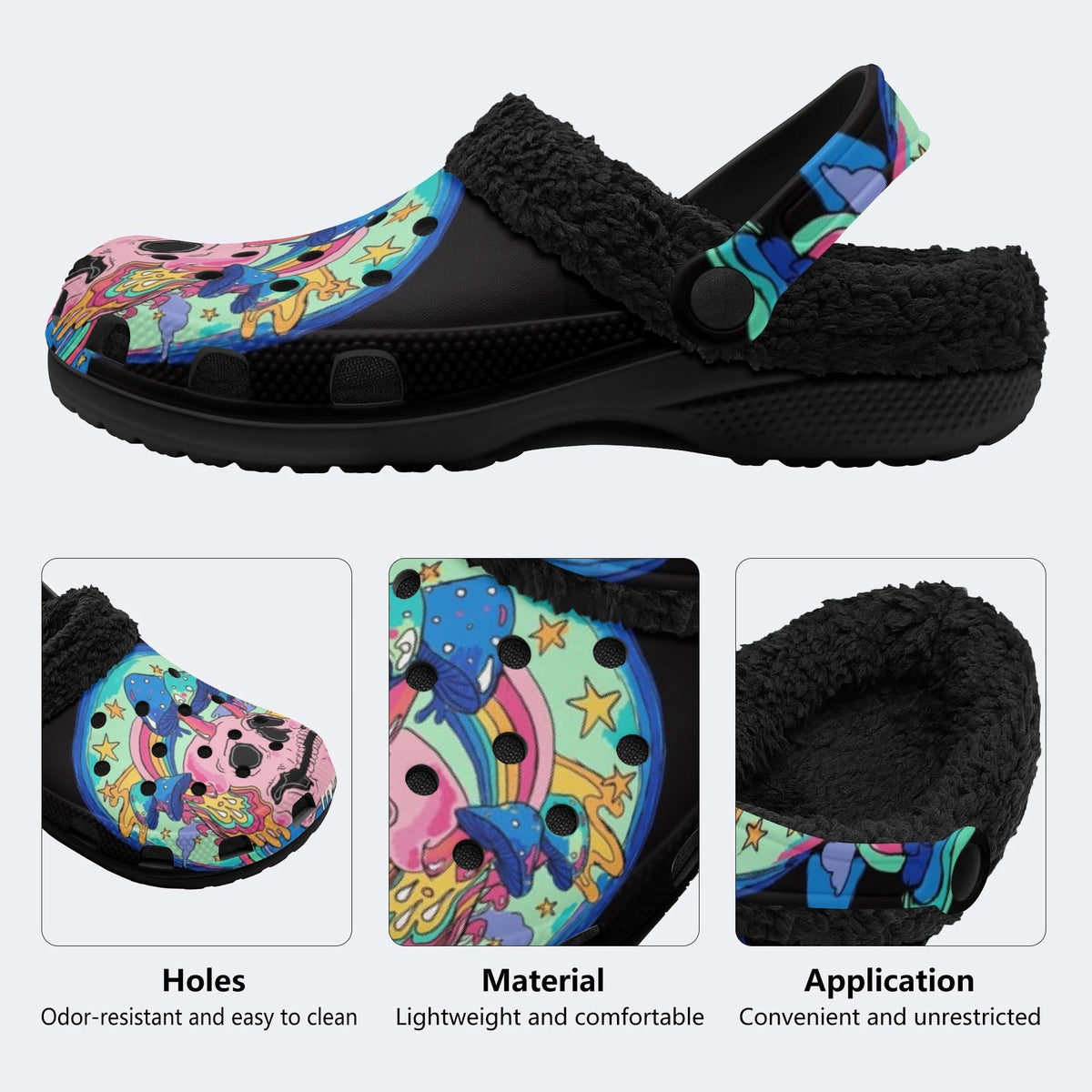 Trippy Skull - Fur Lined Slippers/Sandals