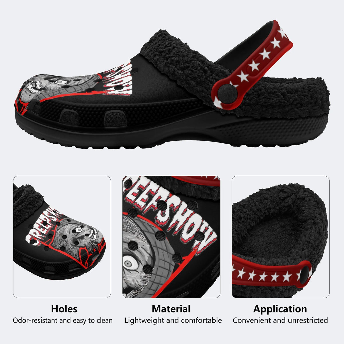 Horror Movie Graphic Print - Fur Lined Slippers/Sandals