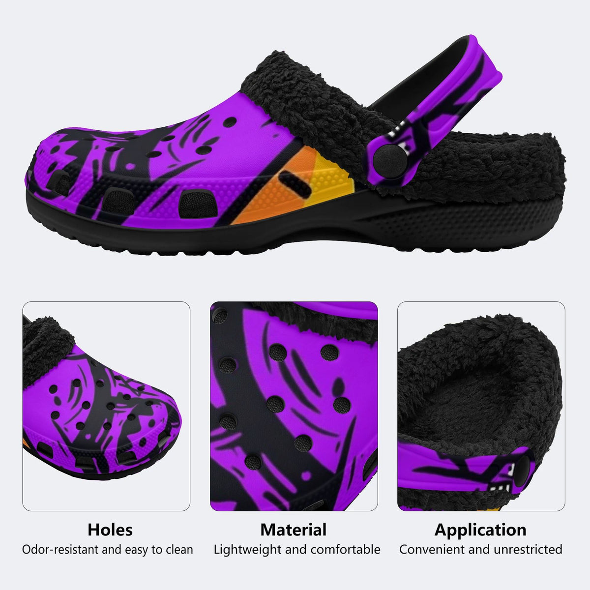 Purple Monster Print - Fur Lined Slippers/Sandals