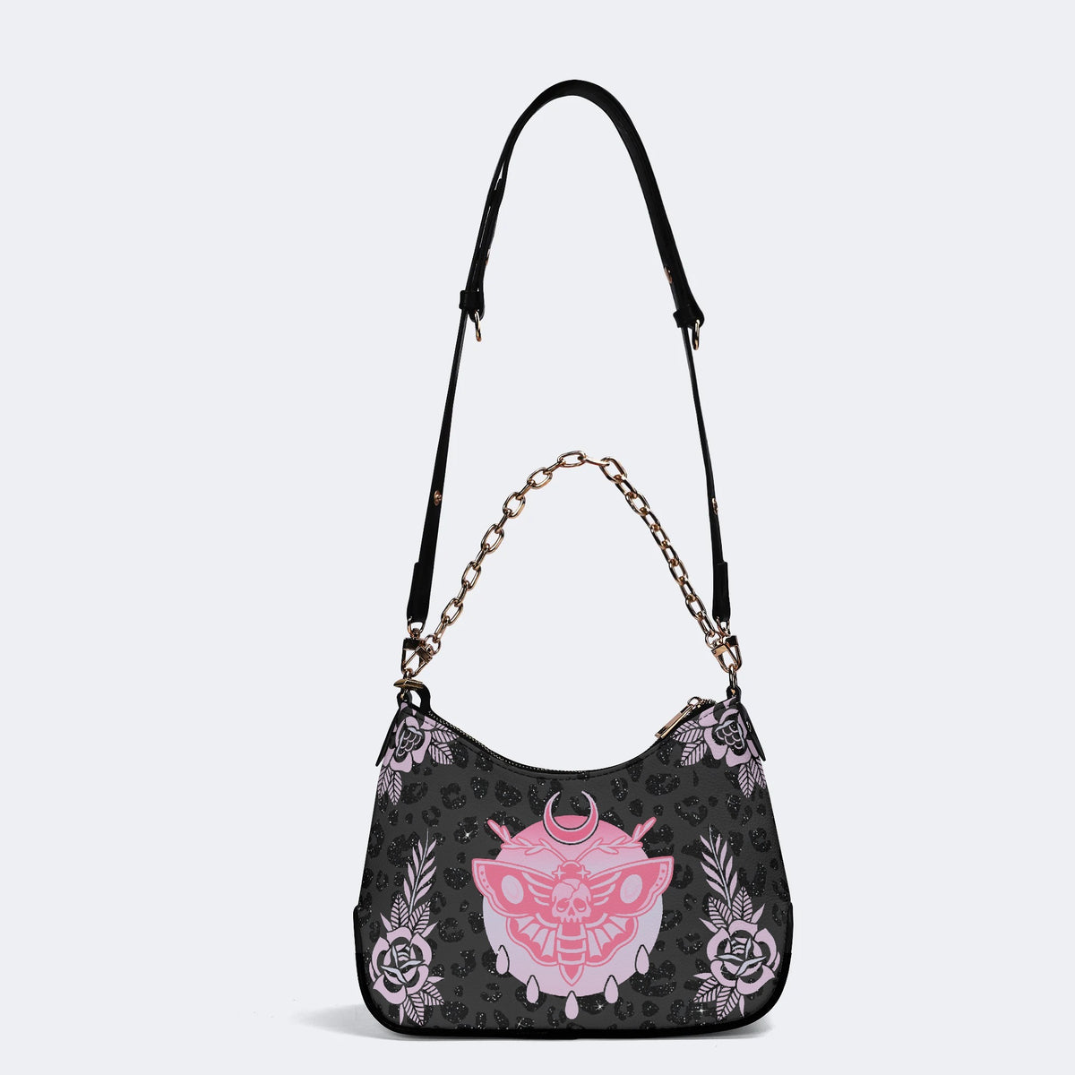 Classic Death Moth Print - Leather Crossbody Bag