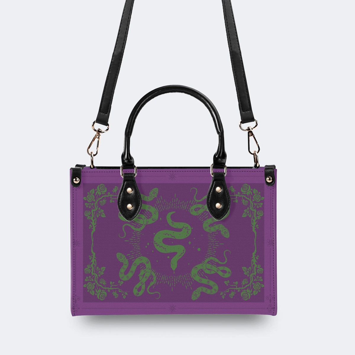 Inscribed Viper Print - Leather Handbag