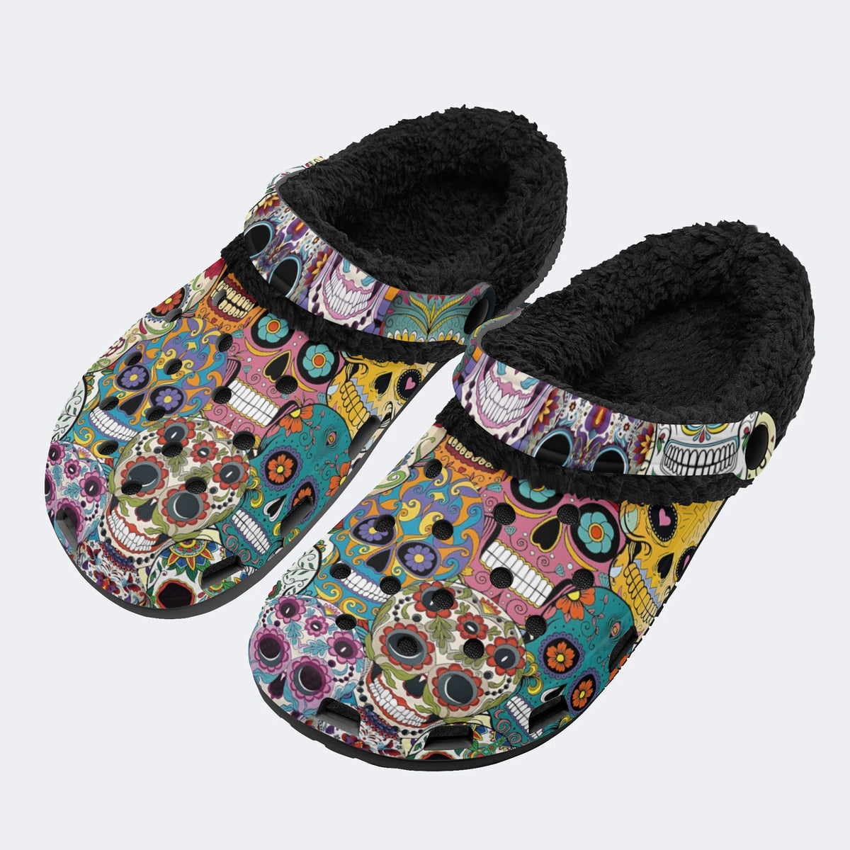 Unisex Skull Graffiti Art Print - Fur Lined Slippers/Sandals