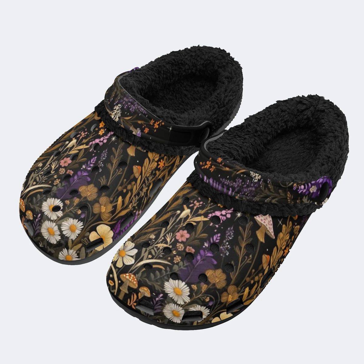 Gothic Dark Forest Floral - Fur Lined Slippers/Sandals