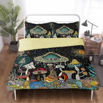 Retro Dark Mushroom Eyes Halloween Print - Three Piece Bedding Set