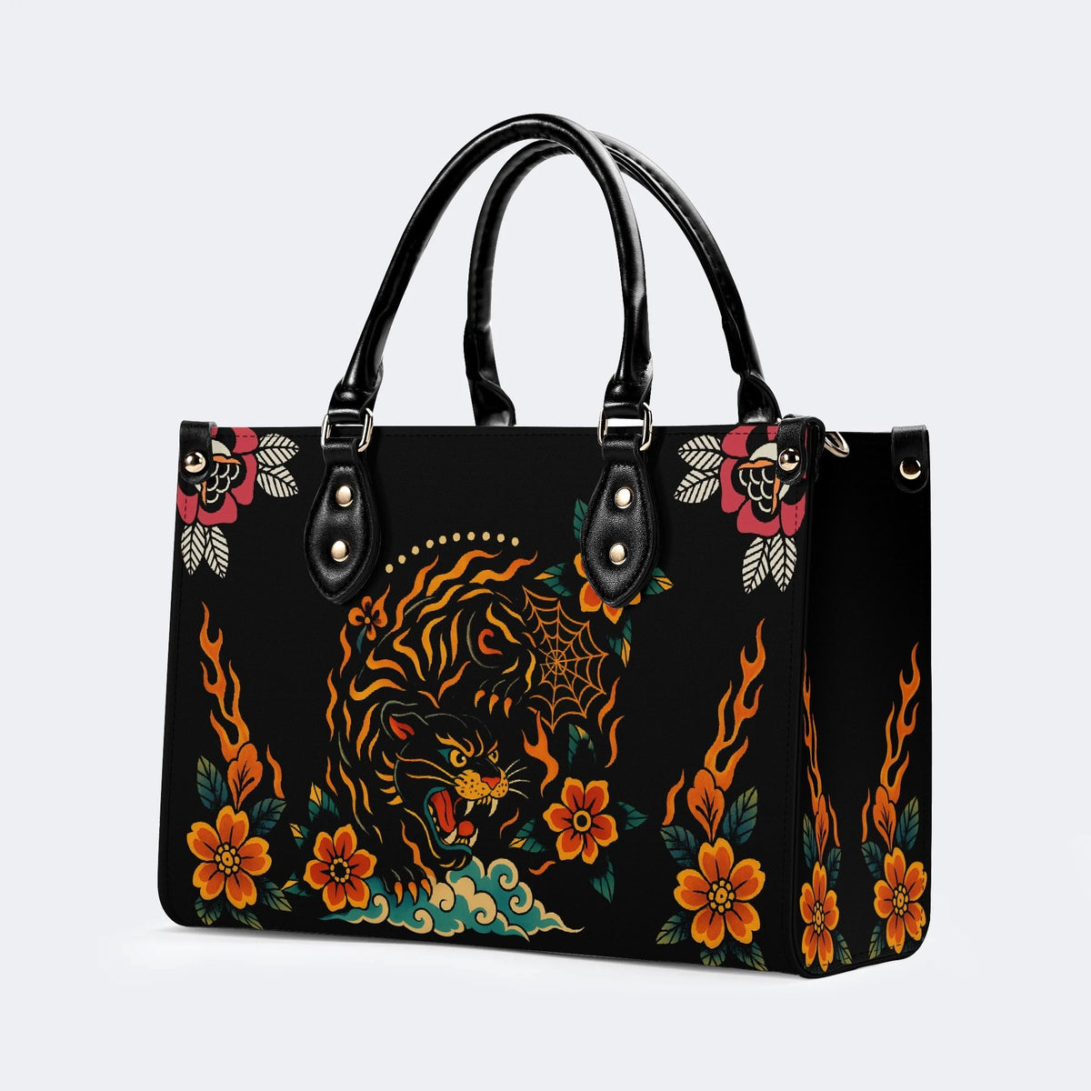 Black Panther Print - Leather Handbag
