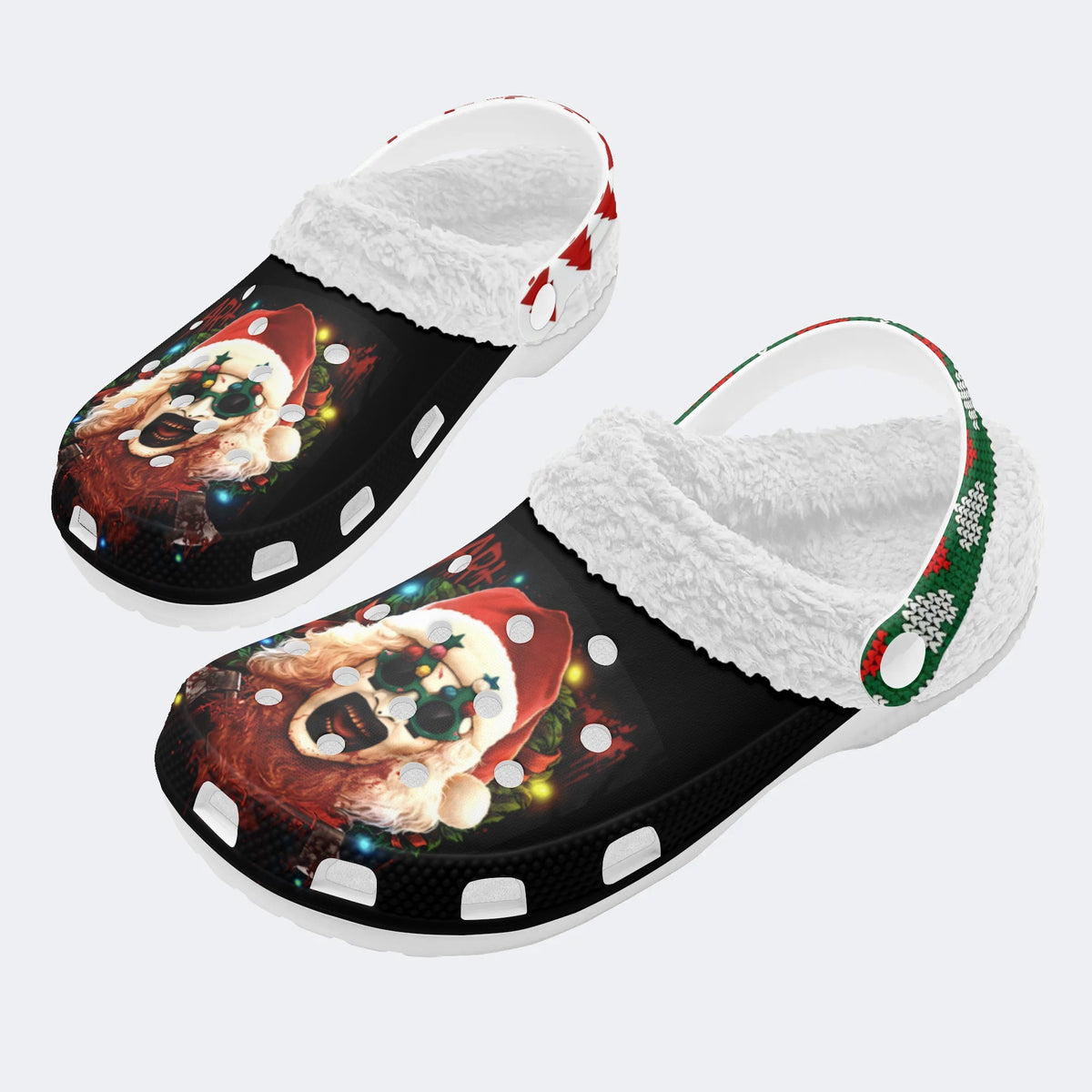 Horror Santa Claus Ghostface Print - Fur Lined Slippers/Sandals