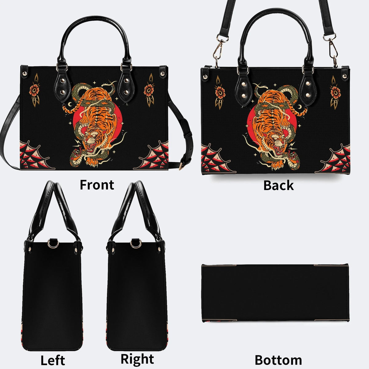 Tiger And Snake Print - Leather Handbag