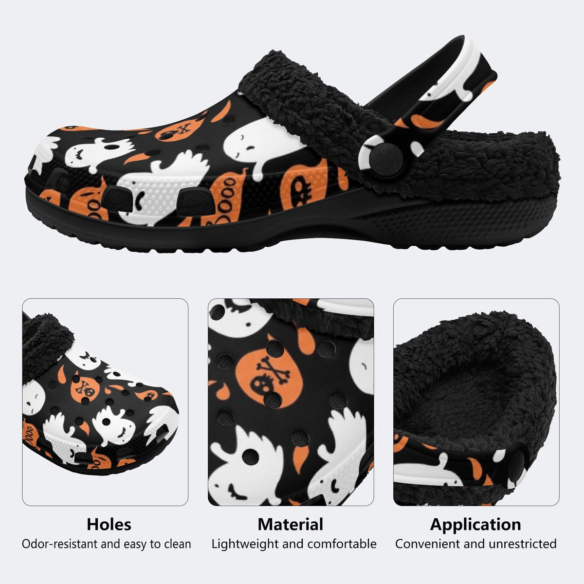 Halloween Boo Ghost - Fur Lined Slippers/Sandals