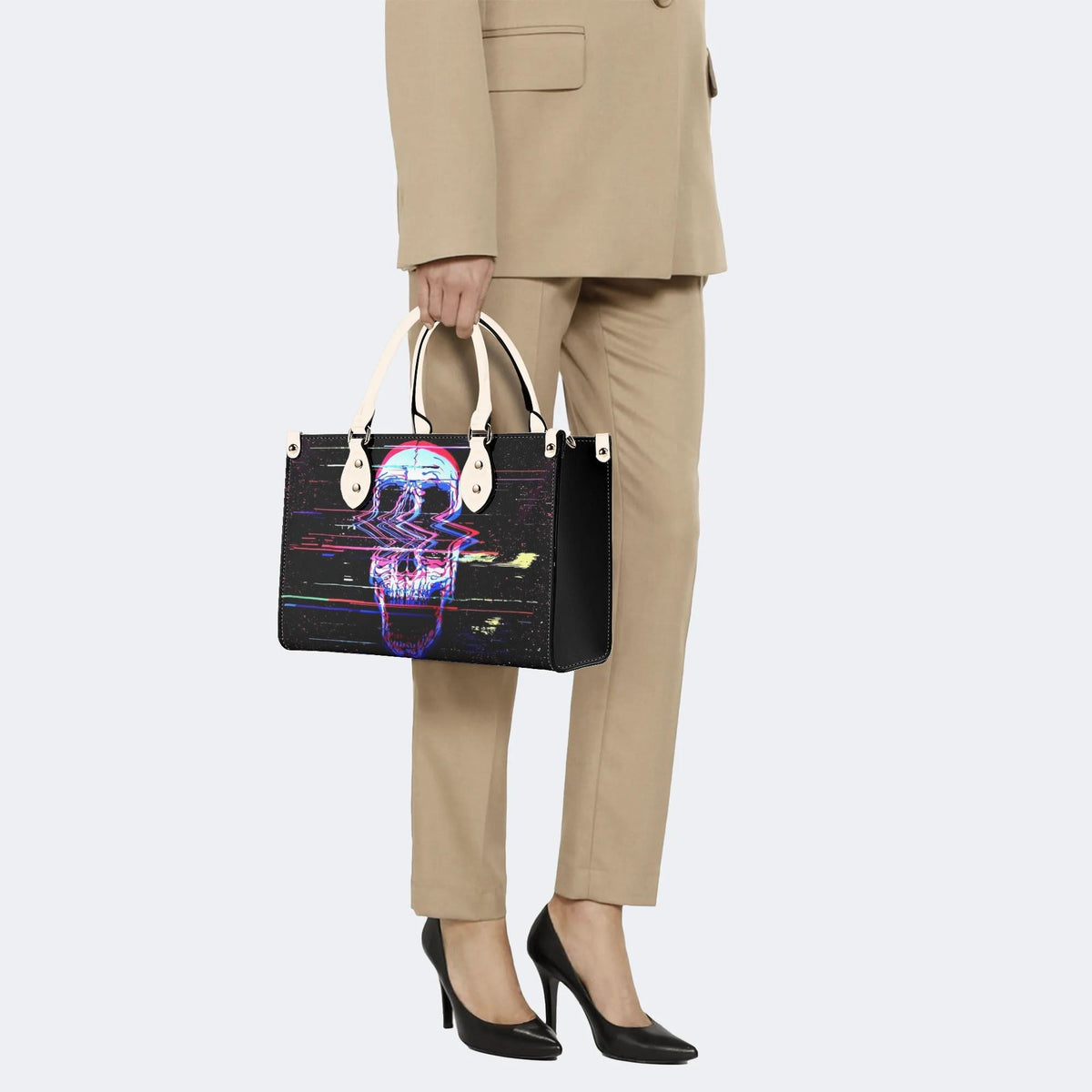 Distorted And Separated Skull - Leather Handbag