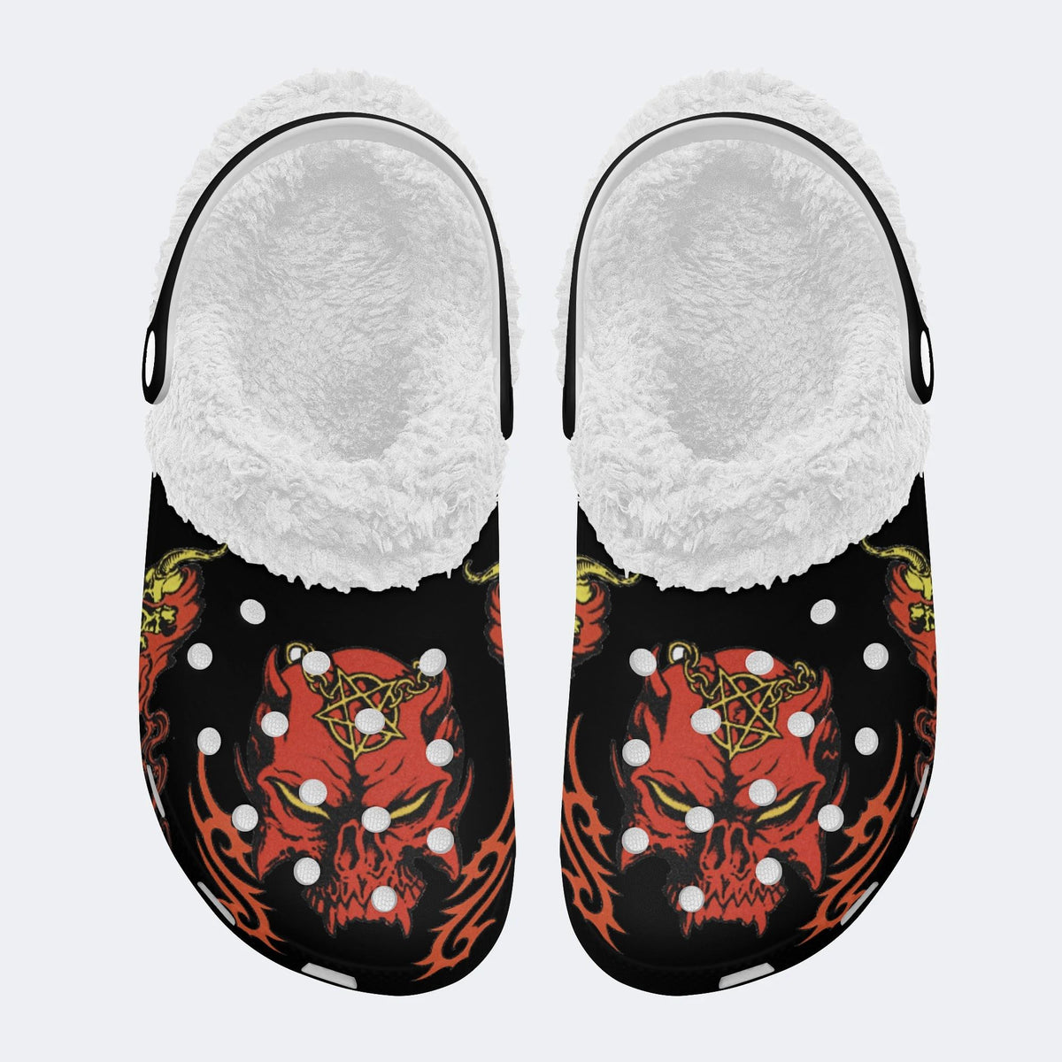 Horror Devil Print - Fur Lined Slippers/Sandals