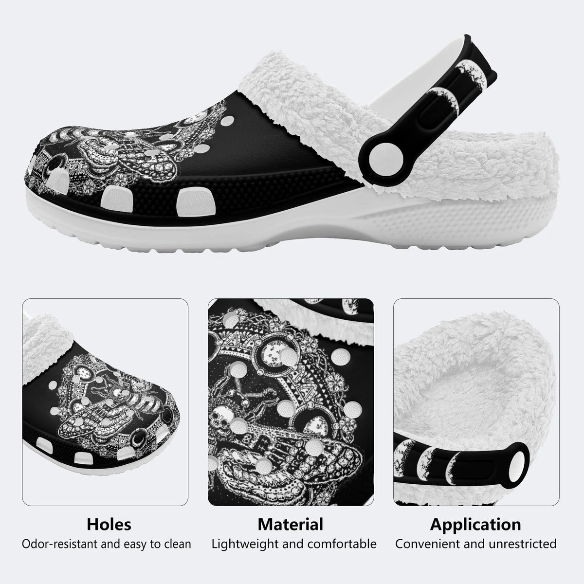 Lunar Mandala Death Moth Print - Fur Lined Slippers/Sandals