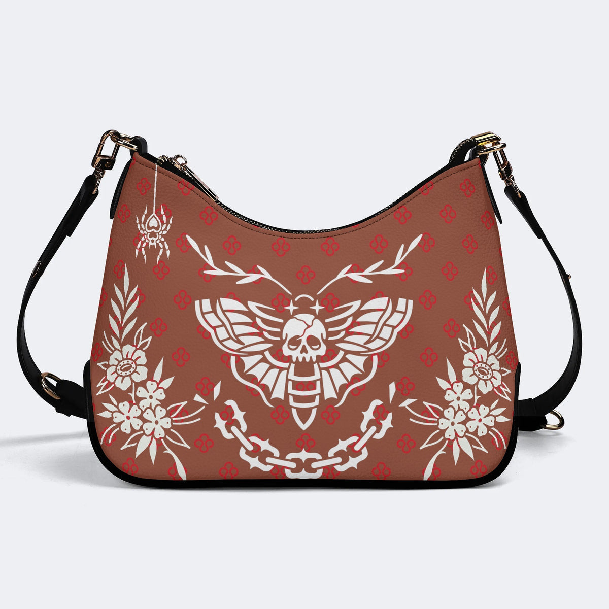 Classic Death Moth Vintage Print - Leather Crossbody Bag